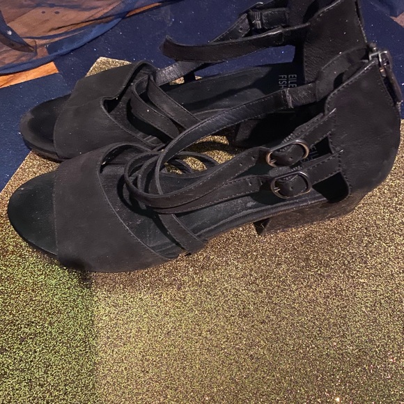 EILEEN FISHER SUEDE LEATHER STRAPPY EDGY CLASSIC BLOCK HEEL Sandals GORG - Picture 9 of 15